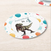 Dinosaurus T Rex Verjaardag Grijs Ronde Kartonnen Onderzetter (Gebogen)