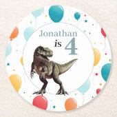 Dinosaurus T Rex Verjaardag Grijs Ronde Kartonnen Onderzetter (Voorkant)
