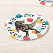 Dinosaurus T=REX VERJAARDAG Ronde Kartonnen Onderzetter (Gebogen)