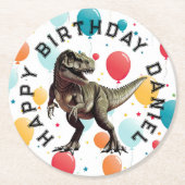 Dinosaurus T=REX VERJAARDAG Ronde Kartonnen Onderzetter (Voorkant)