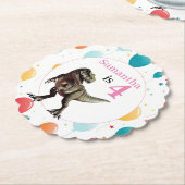 Dinosaurus T Rex Verjaardag Roze Kartonnen Onderzetters (Gekanteld)