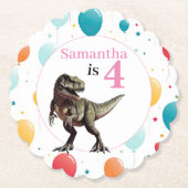 Dinosaurus T Rex Verjaardag Roze Kartonnen Onderzetters (Voorkant)