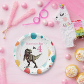 Dinosaurus T Rex Verjaardag Roze Papieren Bordje (Feest)