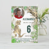 Dinosaurus T-Rex Verjaardagsfeest Foto Kaart (Staand voorkant)