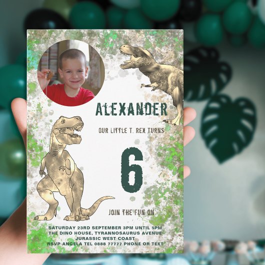 Dinosaurus T-Rex Verjaardagsfeest Foto Kaart