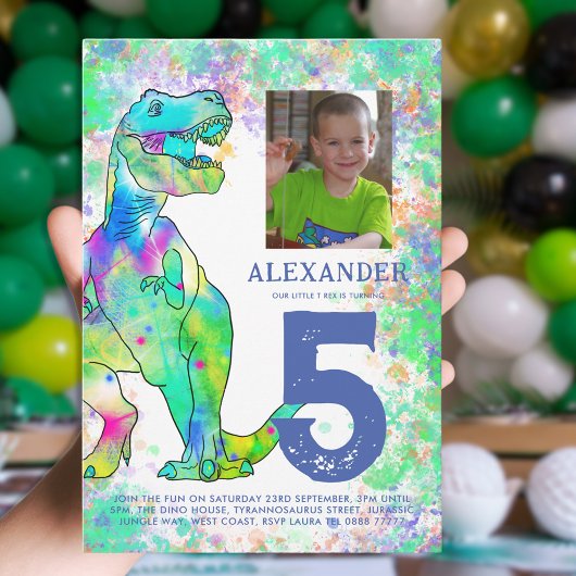 Dinosaurus T-Rex Verjaardagsfeest Foto Kaart
