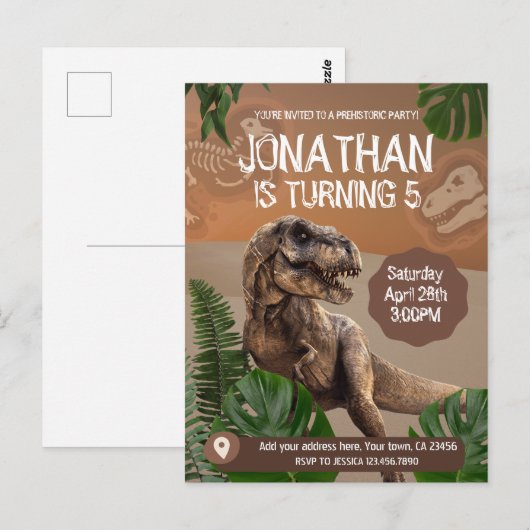 Dinosaurus T rex Verjaardagsfeest Thema Party Briefkaart (Voorkant / Achterkant)