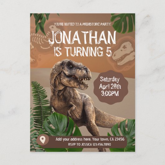 Dinosaurus T rex Verjaardagsfeest Thema Party Briefkaart (Voorkant)