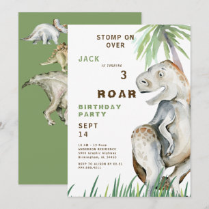 Dinosaurus T-rex verjaardagsfeest uitnodiging
