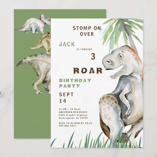 Dinosaurus T-rex verjaardagsfeest uitnodiging (Voorkant / Achterkant)