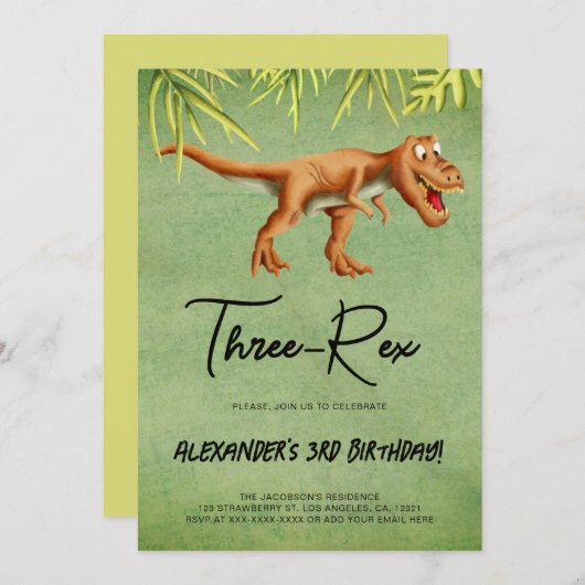 Dinosaurus T Rex verjaardagsfeestje Kaart (Voorkant / Achterkant)