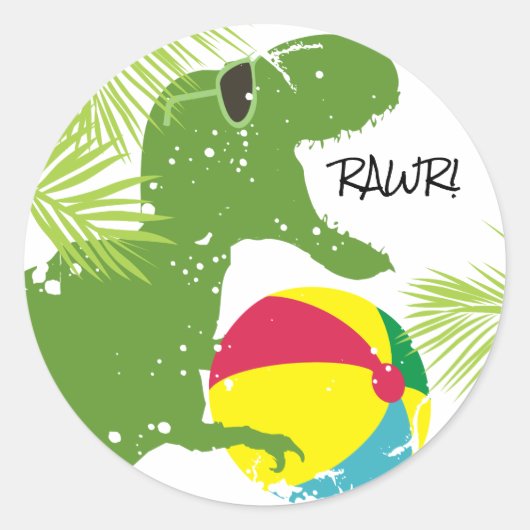 Dinosaurus t-rex zomerplezier strandbal stickers (Voorkant)