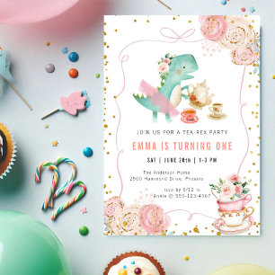 Dinosaurus Thee Feest Verjaardagsuitnodiging Kaart