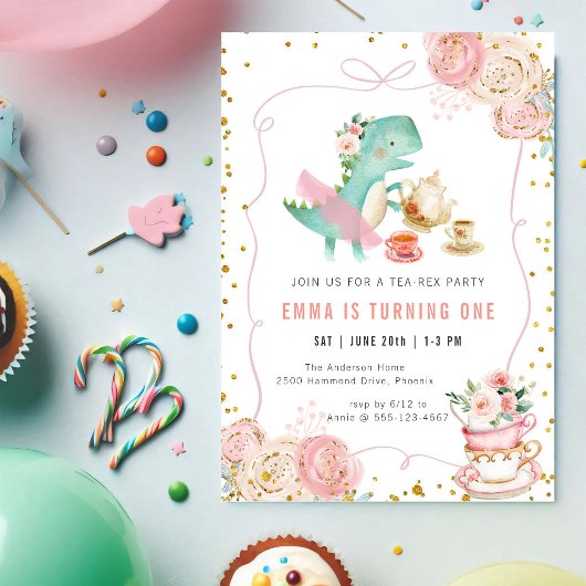 Dinosaurus Thee Feest Verjaardagsuitnodiging Kaart