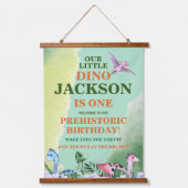 Dinosaurus thema 1e verjaardag hangend wandkleed (Voorkant)