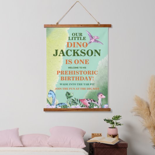 Dinosaurus thema 1e verjaardag hangend wandkleed (Slaapkamer)