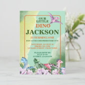 Dinosaurus thema 1e verjaardag kaart (Staand voorkant)