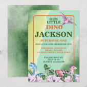 Dinosaurus thema 1e verjaardag kaart (Voorkant / Achterkant)