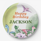 Dinosaurus Thema 1e Verjaardag Papier Borden Papieren Bordje (Voorkant)