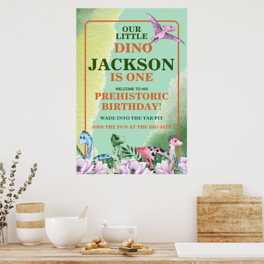 Dinosaurus thema 1e verjaardag poster (Keuken)