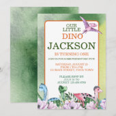 Dinosaurus thema 1e verjaardag uitnodiging (Voorkant / Achterkant)