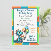 Dinosaurus thema 1e verjaardagsfeestje kaart (Staand voorkant)