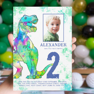 Dinosaurus thema 2e verjaardagsfeestje foto kaart
