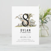 Dinosaurus Thema 8e Verjaardagsfeestje Kaart (Staand voorkant)