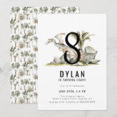 Dinosaurus Thema 8e Verjaardagsfeestje Kaart (Voorkant / Achterkant)