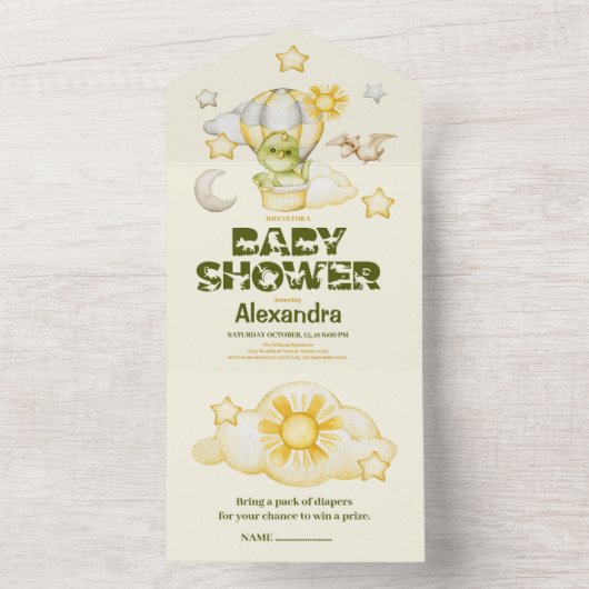 Dinosaurus thema Baby shower All In One Uitnodiging (Binnen)