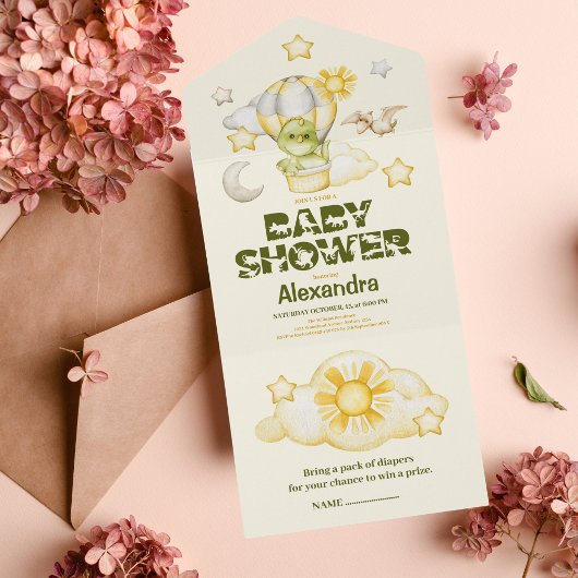 Dinosaurus thema Baby shower All In One Uitnodiging