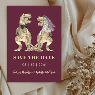 Dinosaurus Thema Bourgondië Trouwkaart Opslagtermi Save The Date