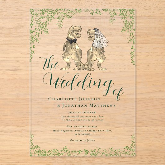 Dinosaurus thema bruiloft acryl uitnodigingen (Voorkant)