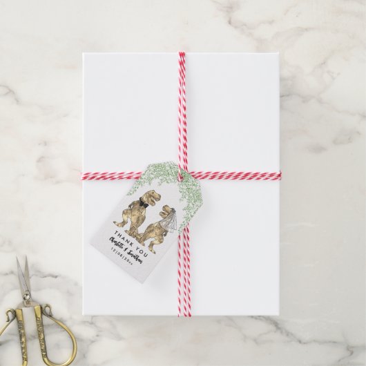 Dinosaurus thema bruiloft dank u cadeaulabel (Met Touw)