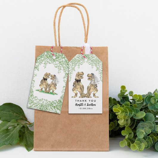 Dinosaurus thema bruiloft dank u cadeaulabel