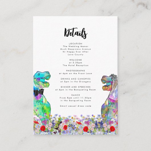 Dinosaurus thema bruiloft details informatiekaartje (Voorkant)