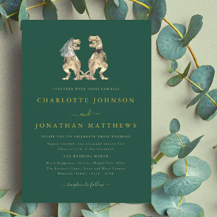 Dinosaurus Thema Bruiloft Groen Goud Kaart