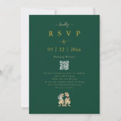 Dinosaurus Thema Bruiloft Groen Goud QR Code Kaart (Achterkant)