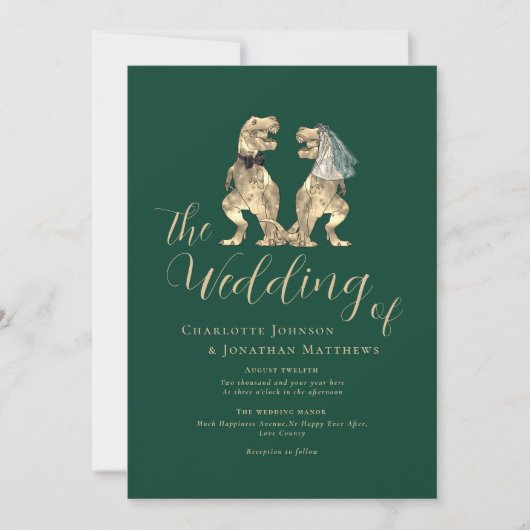 Dinosaurus thema bruiloft kaart (Voorkant)