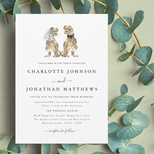 Dinosaurus thema bruiloft kaart