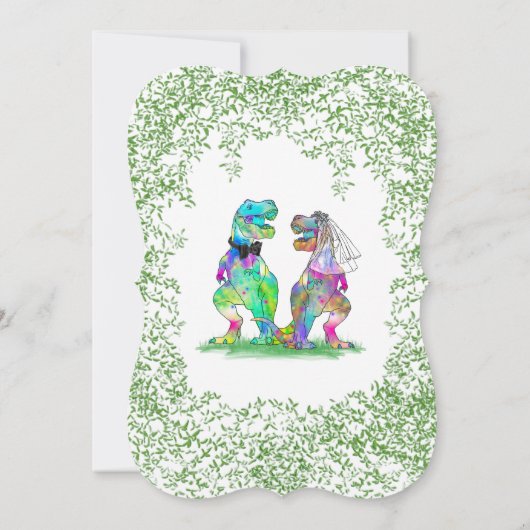 Dinosaurus thema bruiloft kaart (Achterkant)