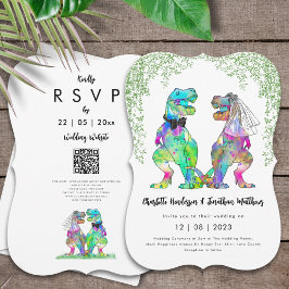 Dinosaurus Thema Bruiloft QR Code Kaart