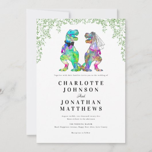 Dinosaurus thema bruiloft QR-code Kaart (Voorkant)