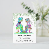 Dinosaurus thema bruiloft Save the Date Budget (Staand voorkant)
