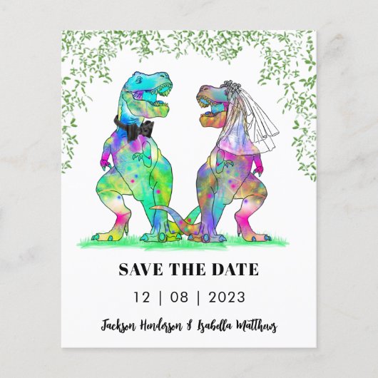 Dinosaurus thema bruiloft Save the Date Budget (Voorkant)