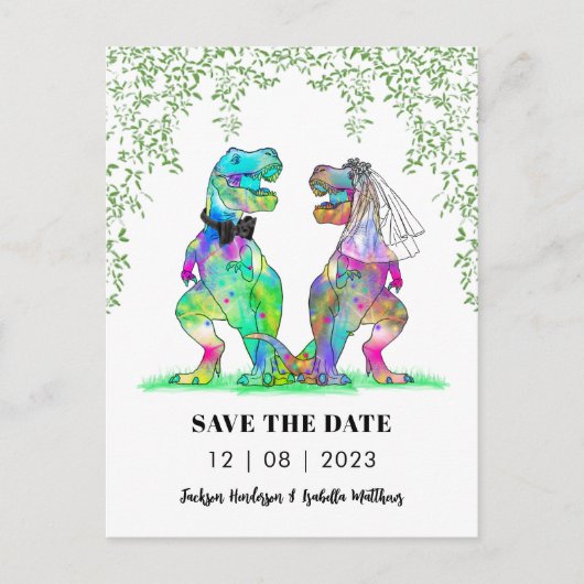 Dinosaurus thema bruiloft Save the Date Grappig Briefkaart (Voorkant)