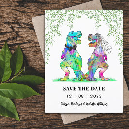 Dinosaurus thema bruiloft Save the Date Grappig Briefkaart
