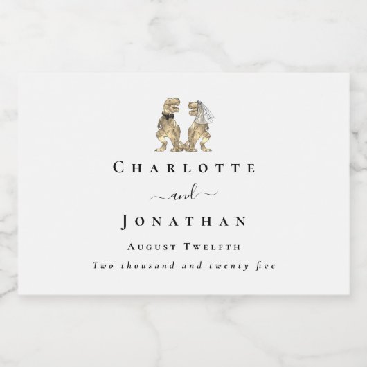 Dinosaurus thema bruiloft sparkling wijnetiket (Enkel label)