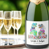 Dinosaurus thema bruiloft sparkling wijnetiket