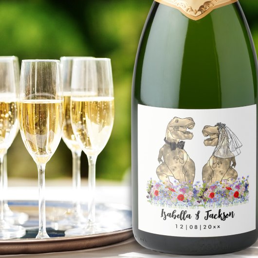 Dinosaurus Thema Bruiloft Sparkling Wijnetiket